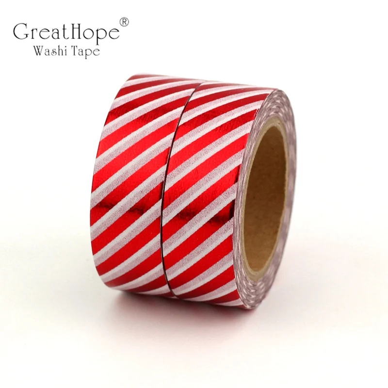 

2pcs Christmas Foil Washi Tapes Red Diagonal Stripes for Bullet Journal Planner Adhesive Masking Tape Stickers Kawai Stationery