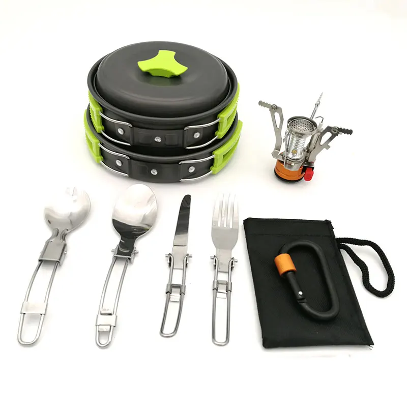 VILEAD al aire libre portátil Camping senderismo pesca antiadherente Pan Set olla Mini estufa de Gas 1-2 personas olla para caminar con vajilla