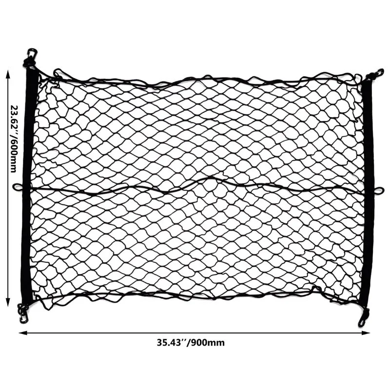 

ESPEEDER 90*60cm Rear Trunk Net Bag 4 Hook Fix Trunk Auto Elastic Storage Luggage Holder Cargo Organizer Holder Elastic Mesh Net