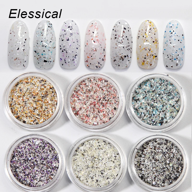 

Elessical 6pcs/set Mixed Colors Nail Glitters Superfine Shimmer Shell Powder Acrylic Nail Dust DIY Nail Art Decorations WY1007