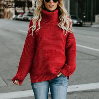 

New Fashion Pullovers 2019 Autumn Women's turtleneck Sweater Female Casual Loose Knit Sweater Women Clothing