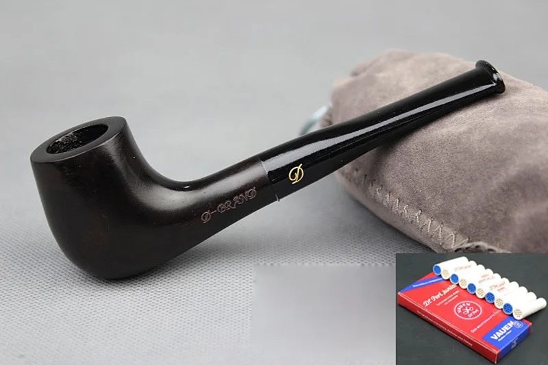 

Straight Handmade Nature Ebony Wood Black Tobacco Smoking Pipe Round Wooden Pipe & Pouch & Stand & 10X 9mm Pipe Filters DB496