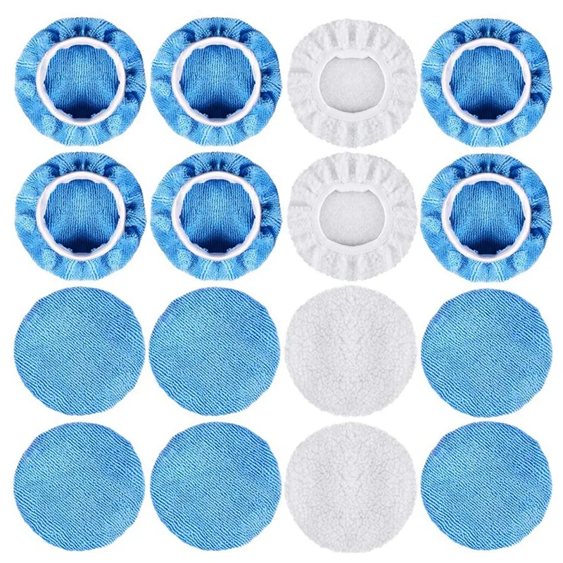 

16 Packs Car Polisher Pad Bonnet Set(5 To 6 Inches) Including 12 Packs Microfiber Car Polishing Bonnet And 4 Packs Waxing Bonn