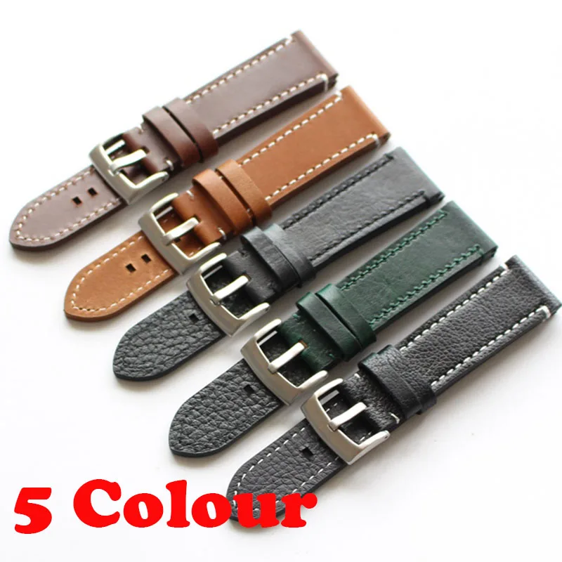 

5 colors Genuine Leather Watchband for Longines / Mido / Tissot / Seiko 18mm 19mm 20mm 21mm 22mm Yellow Brown Black Green Strap