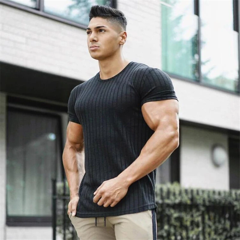 

New Compression T-shirt Men Jogger Knitted t-shirt Sporting Skinny Tee Shirt Male Gyms Fitness Bodybuilding Workout Clothing
