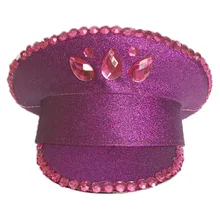 Британский производительность Кепки розово-красный яркий блесток в стиле милитари Кепки сценическое танцевальное шоу шляпа Косплэй вечерние блесток ломтик патч в виде шляпы Для мужчин Для женщин