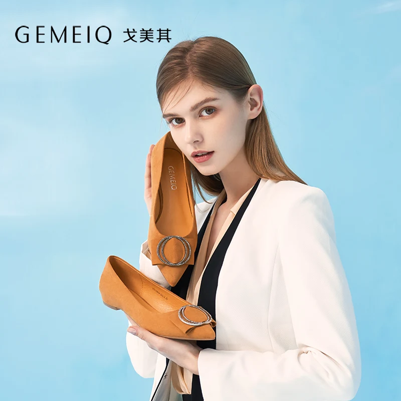 

GEMEIQ 2019 Spring New Style Shallow Pointed toe Rhinestone Flat with Women Korean easy matching Comfortable casual Women Shoes