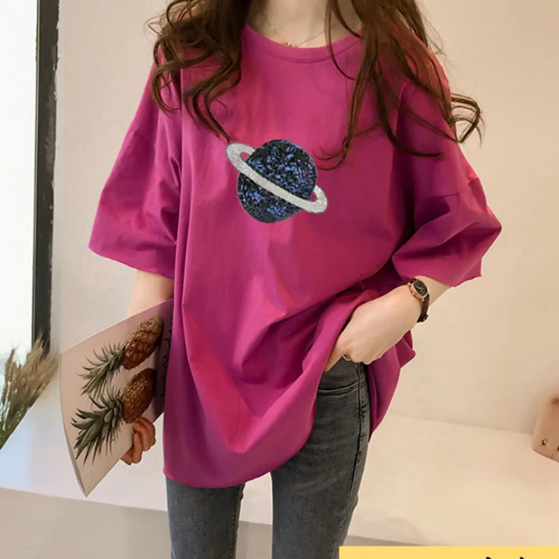 

Summer Harajuku T shirt Tee Women Candy Color Printed O Neck Short Sleeve Elastic Basic T-shirt Loose Streetwear T-shirts Tops