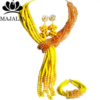 

Trendy yellow Nigerian wedding African beads jewelry set crystal necklace bracelet earrings A well-known brand Majalia 1027