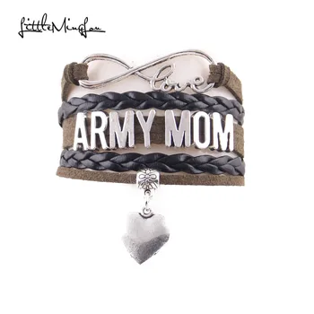 

Little Minglou Infinity love army mom bracelet heart charm leather wrap bracelets & bangles for women jewelry hero mom gift