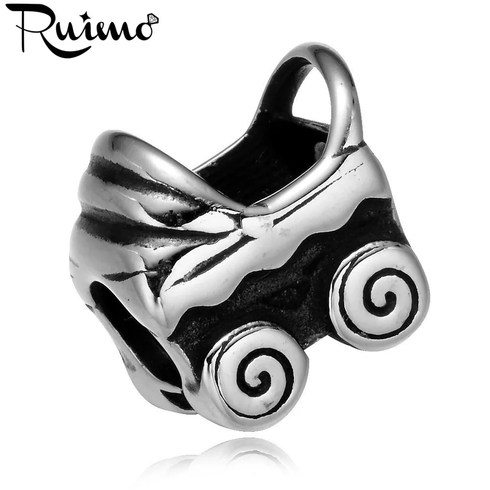 

RUIMO High Polished 316l Stainless Steel Baby Carriage European Large Hole Spacer Beads Charms For DIY Bracelet Jewelry Making