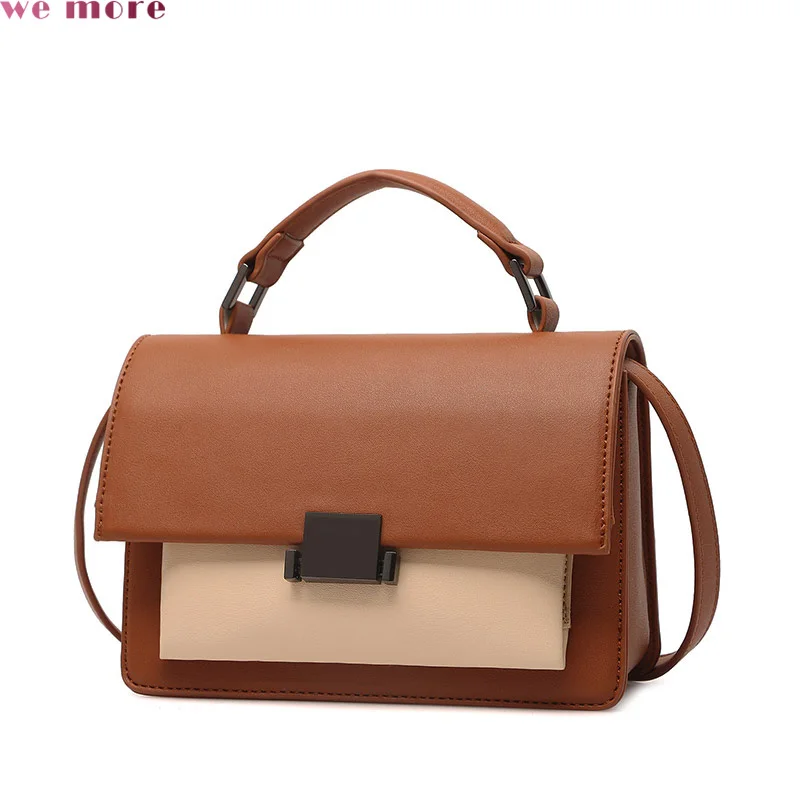 WE MORE PU Leather Women's Handbag Hit Color Buckle Shoulder Bag Women