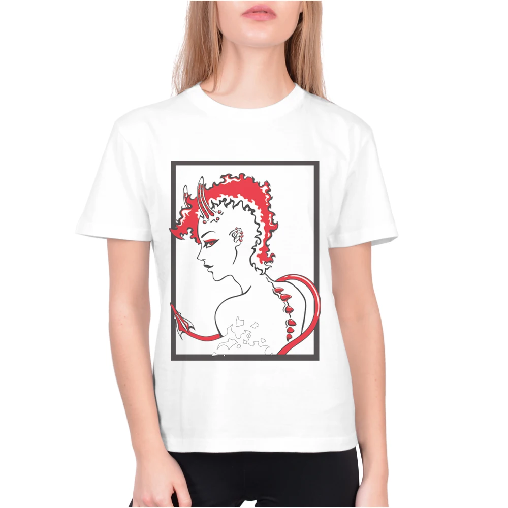 

New Summer T-Shirt Demon Printing Cotton White Tops Short Sleeve T Shirts Women Fashion Kawaii Tshirt Korean Streetwear Clothing