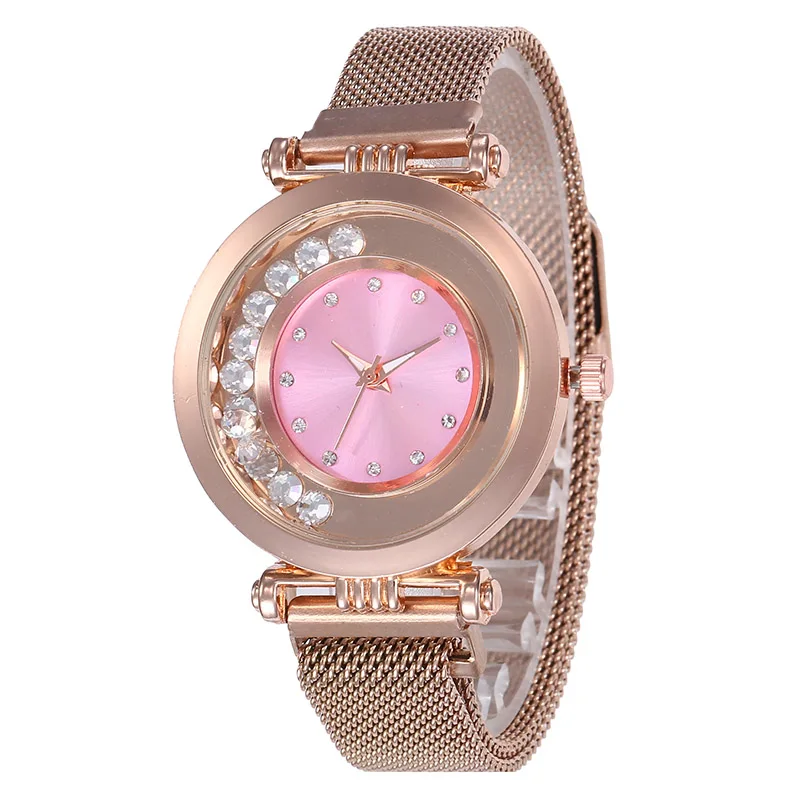 Magnet Pink Новинка, модные стразы, зыбучие пески, женские часы, розовое золото, роскошная нержавеющая сталь, женские модные наручные часы, изысканный подарок для девушек - Цвет: Magnet Pink