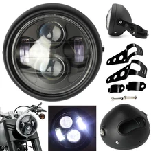 1PCS 6.5'' Motorcycle Universal Matte Black LED Headlight High Low Beam With Mount Bracket Fork Ear Chopper Cafe Racer Black universal led angel eye projector daymaker high low beam headlight cruiser chopper cafe racer old school bobber touring