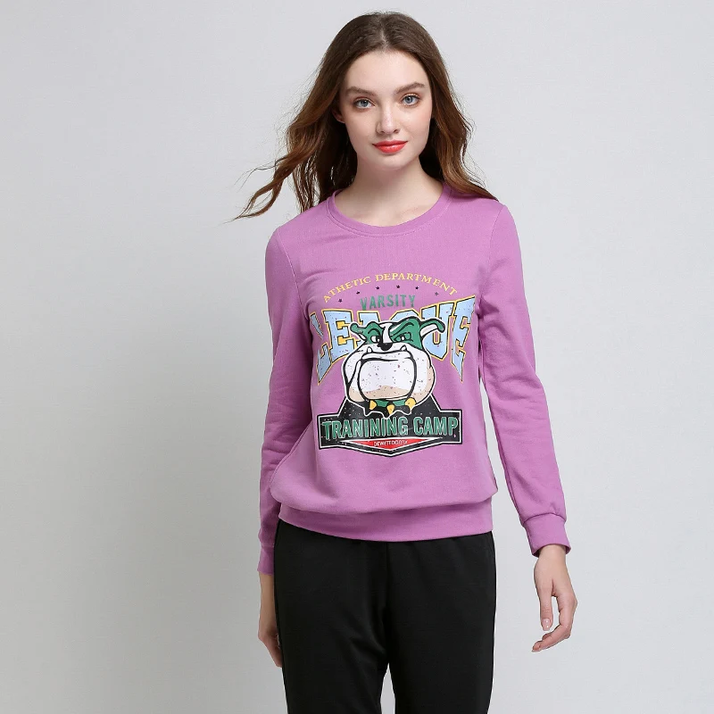 Sweatshirts Female O neck Purple Plus Size Sweatshirt Cartoon Print