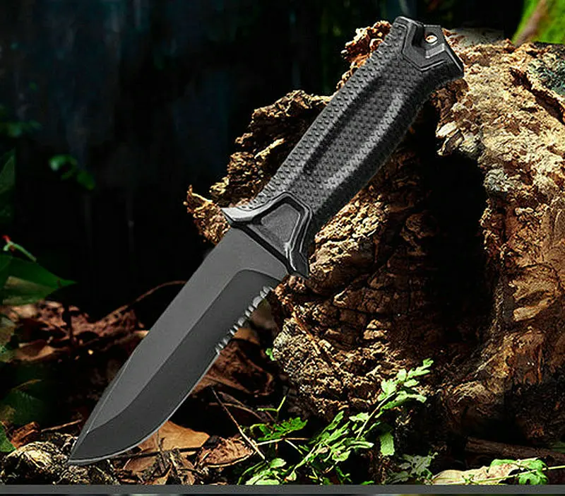 Trskt нож для выживания 12c27 стальное лезвие ручка из стекловолокна ABS+ нейлоновая оболочка Охотничий Нож Спасательные походные ножи открытый инструмент - Цвет: Partial sawtooth