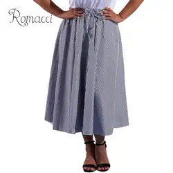 Romacci для женщин; Большие размеры полосой печати юбка универсальные Высокая Талия юбки Для женщин более Размеры плиссированные бинты дамы