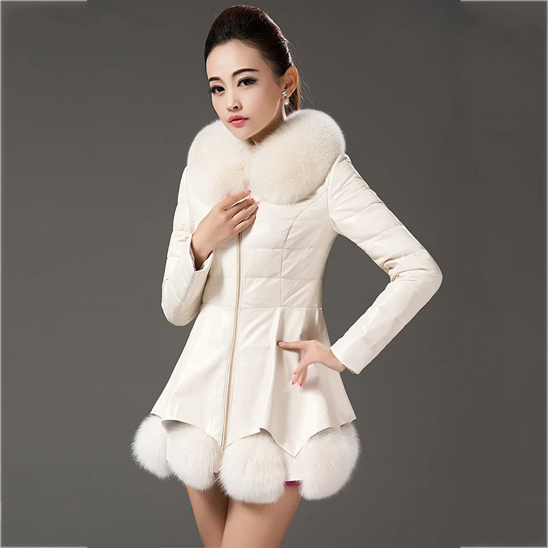 Зимняя женская куртка, модная новинка, средней длины, из искусственной кожи, пальто, теплый меховой воротник, имитация меха, женская верхняя одежда DD335