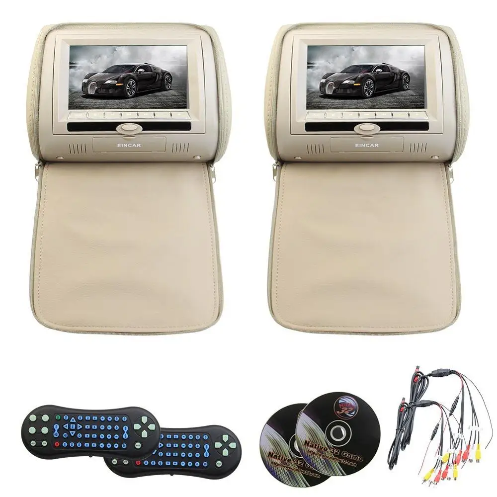 

A Pair of HD screen car headrest dvd player monitor USB/DVD/CD/MP3/MP4 Support TV FM IR headrest Multimedia Player both dvd play