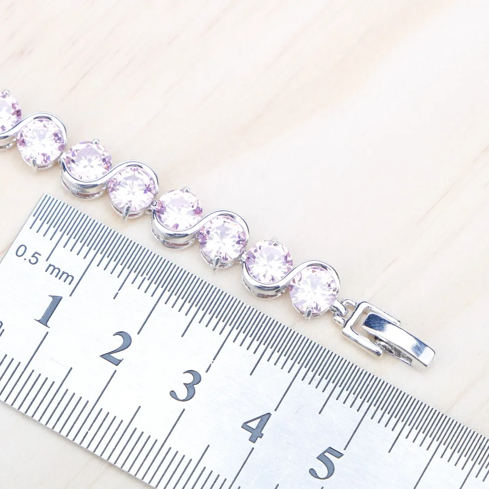 Женские серебряные ювелирные изделия 925, браслет для женщин, милый круглый розовый кубический цирконий, камни, подарочная коробка