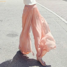 Летние Стильные двухцветные женские Высокая талия шифон бюст юбка брюки свободные широкие камуфляжные юбки T7206