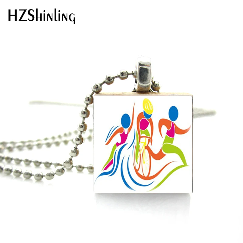 

New Hot Selling Olympic Projects Wooden Scrabble Tiles Necklace Triathlon Lovers Scrabble Game Tile Jewelry Ball Chain Necklace