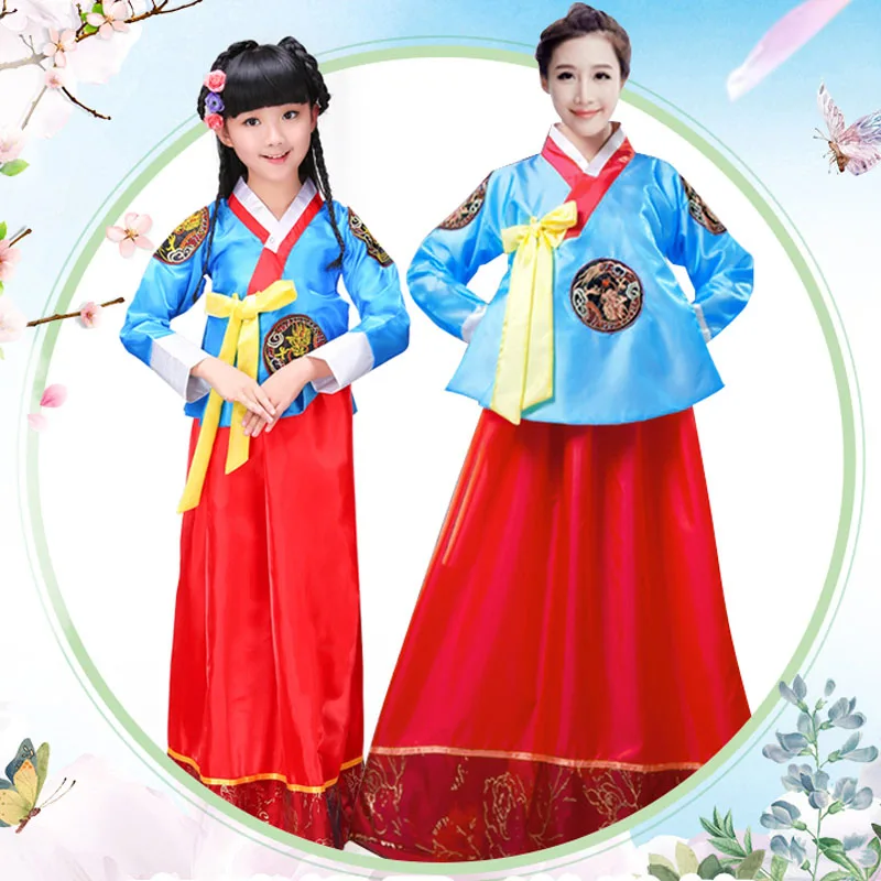 

Women girl kid oriental Traditional Korean clothing Hanfu costume New Year Minority Dance Performance Dress Hanbok dress