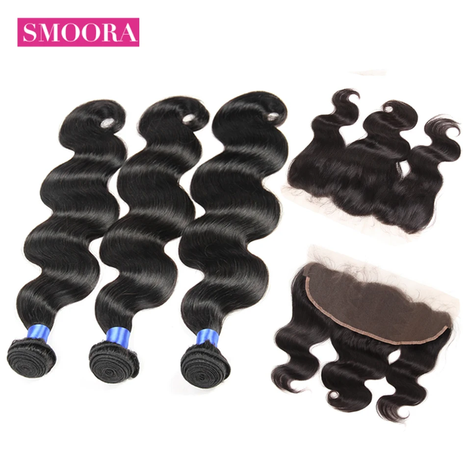 Peruvian virgin Hair body wave 3 bundle with frontal