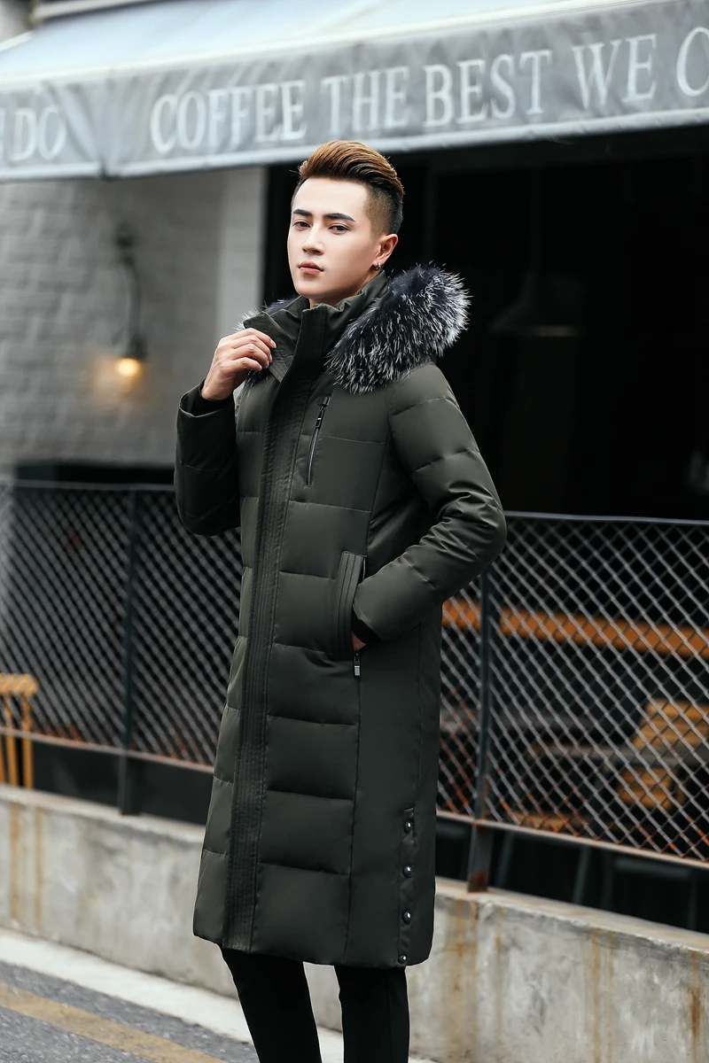 BJCJWF Новая модная мужская зимняя куртка плюс размер 6XL с капюшоном воротник из натурального меха толстый теплый белый пуховик Мужская Верхняя шапка