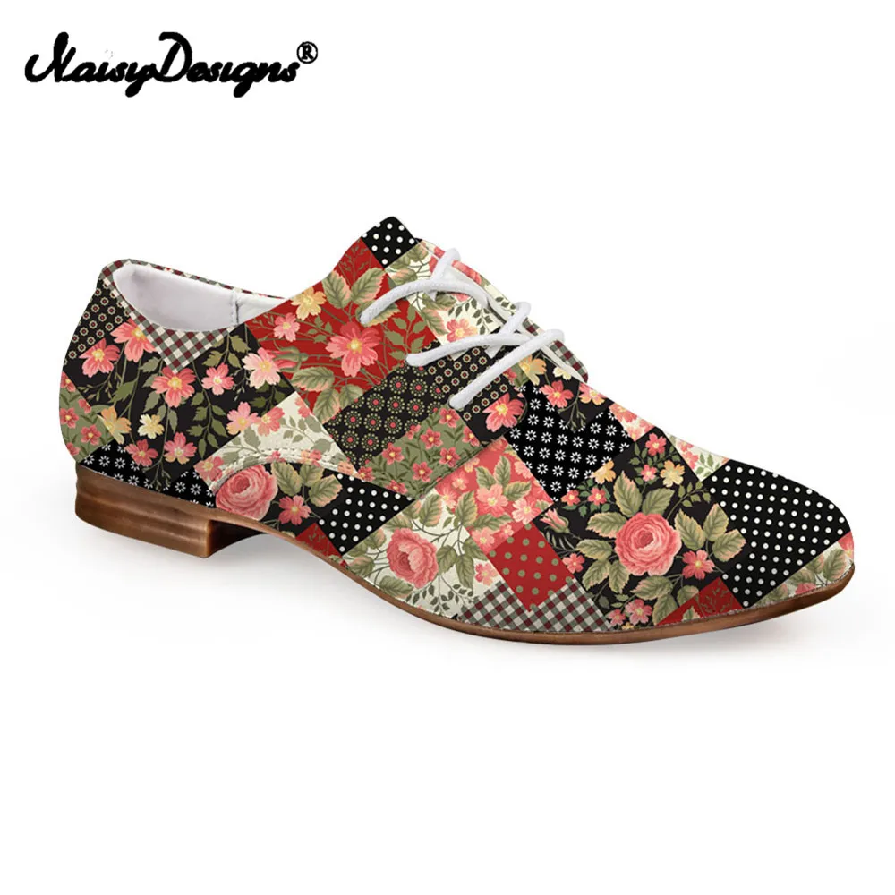 

NOISYDESIGNS Flower Geometry Lattice Print Women Oxfords Shoes Pirate Skull 3D Pattern Female Casual Vintage Flats Leather Shoe