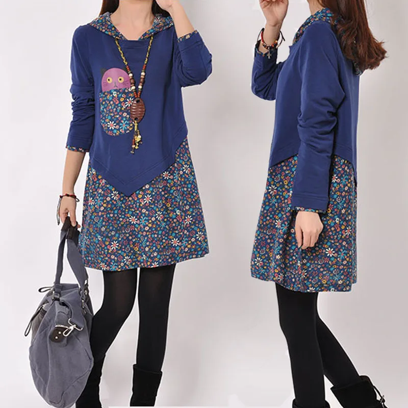 

Mori Girl Autumn Dress Vintage Floral Print Midi Vestidos Graceful Work Wear Slim Women Cotton Dresses Mori Girl Dress