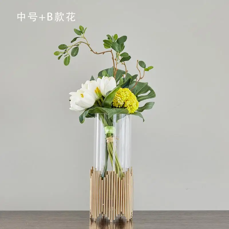Украшение для дома, металлическая стеклянная Цветочная композиция для вазы, имитация столешницы, декоративная ваза - Цвет: combination M