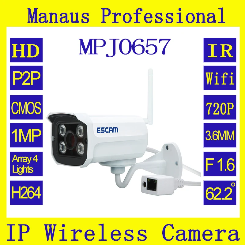 

1.0 Megapixel HD Network Mini Wifi IR Bullet Camera ESCAM Brick QD300 WIFI security cameras H.264 Outdoor IP66 Night Vision J657