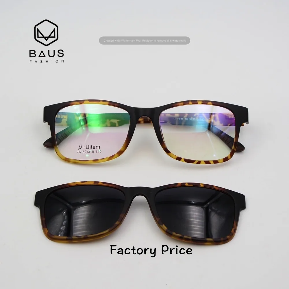 

PK 76 ULTEM eyeglass frame with Magnetic Clip Sunglasses Clip on Polaroid tortoise black Myopia Prescription square sunglasses