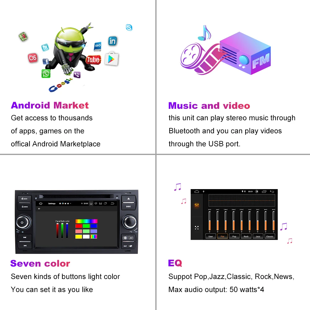 Excellent 2 din Android 9.0 Car DVD Player Multimedia For Ford Focus 2 3 Ford Fiesta Mondeo 4 Kuga C-Max S-Max Fusion Transit GPS Radio 17