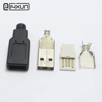 

10set Type A Male USB 2.0 Extender Cord Adapter Data Sync Converter 4 in 1 Black DIY Repair Connector Free-Welding