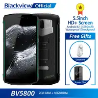 Blackview BV5800 MT6739 クアッドコア 2 ギガバイト + 16 ギガバイト 5.5 インチ画面 IP68 防水の Android 8.1 スマートフォン 5580mAh バッテリー指紋
