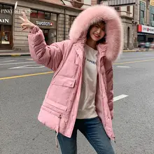 PinkyIsBlack 2019 Faux Fur Long Parkas Down Cotton Winter Jacket Women Thicken Outerwear Hooded Winter Coat Female Jacket Coat 2017 boys winter down coat thicken jackets parkas natural fur cool children jacket outerwear overcoat long detachable coat