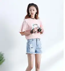 Повседневное 2018 новый корейский стиль лето Винтаж завышенной Для женщин шорты плюс Размеры тонкий стрейч отворотами женские джинсовые