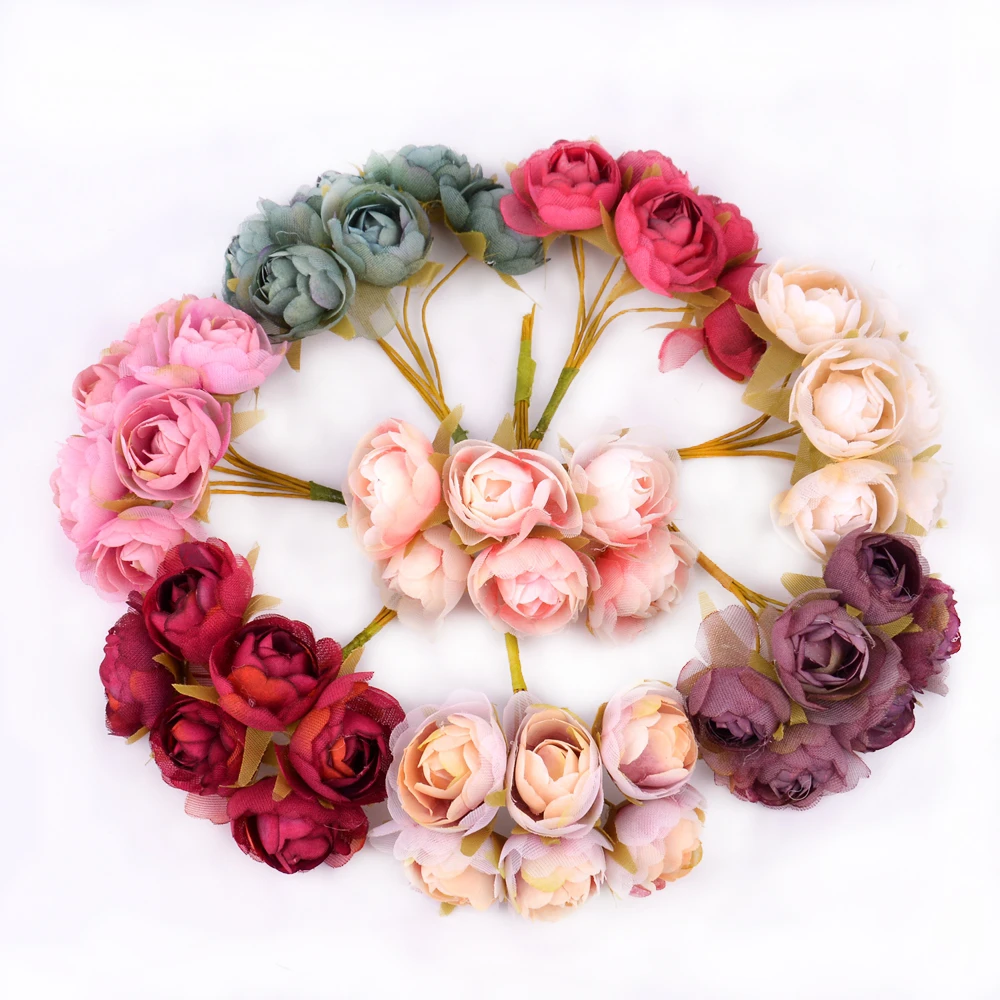 6pcs Lot New Bottom Gauze Rose Bouquet Artificial Flower For Wedding Home Christmas Decoration Diy Wreath Scrapbook Gift Box Artificial Dried Flowers Aliexpress