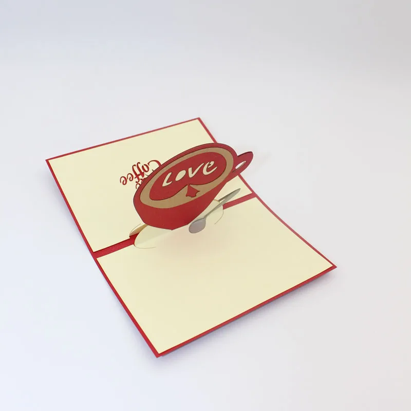 2 цвета 3D лазерная вырезка своими руками шоу любовь кофе бумажная чашка пригласительные поздравительные карты с конвертом День Святого Валентина креативный подарок