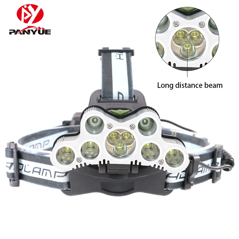 

PANYUE Super Bright 50W 20000LM 7*XML-T6+2*R2 LED Headlamp USB Rechargeable Head lamp LED Headlight with SOS Whistle