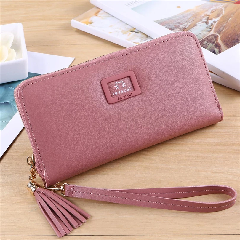 

LOVECAT Women Simple Retro Zipper Long Wallet Coin Purse Card Holders Handbag Ladies Leather Wallet Gifts For Girls A30