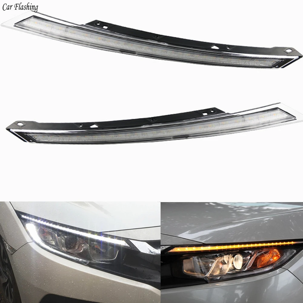 Car Flashing 1Set For Honda Civic 2016 2017 Blink LED Headlight Eyebrow