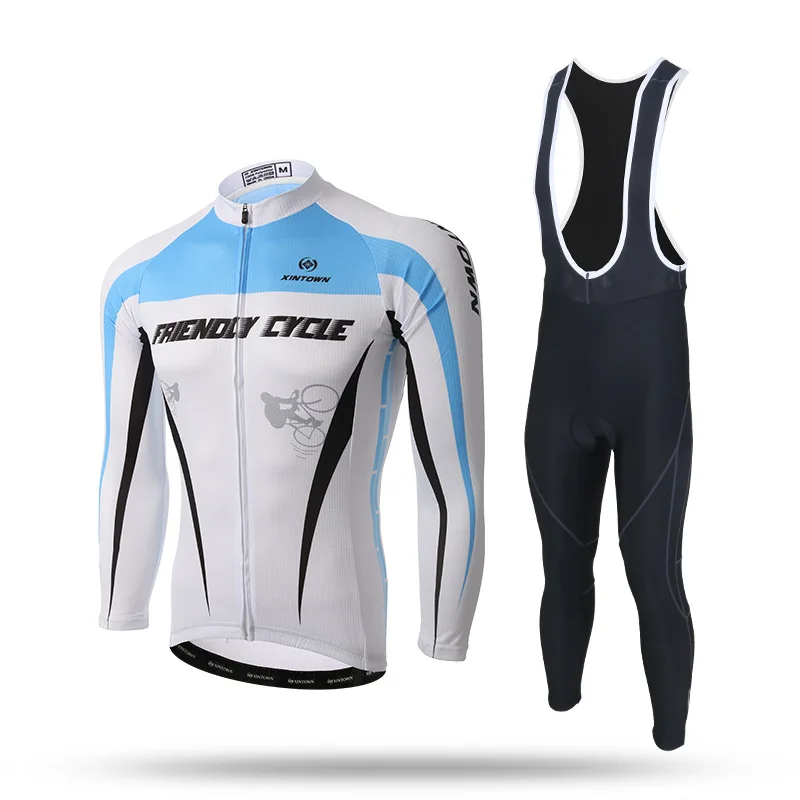 

2017 New Blue White Men Cycling Set Long Sleeve Jersey and 3D GEL Bib Pants for Road MTB Bicycle Anti-sweat Bike Suit Clothing