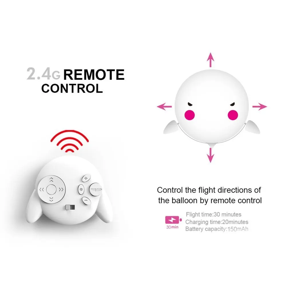 

JJR/C H80 Qbo Fly 2.4G RC Safe Remote Control Inflatable Bubble Helium Balloon Baymax Dance Robot Toys for Children Kids Gift