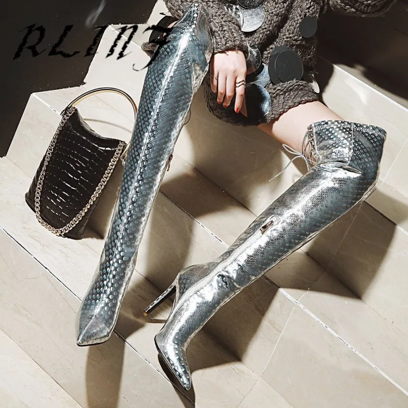 Buy Rlinf New Stiletto Over The Knee Fashion Large Size Gold Silver Black