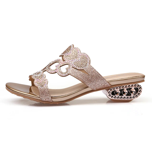 Ekoak New 2017 Fashion Summer Shoes Woman Rhinestone Cut-outs Medium Heels Ladies Party Dress Sandals Shoes Women