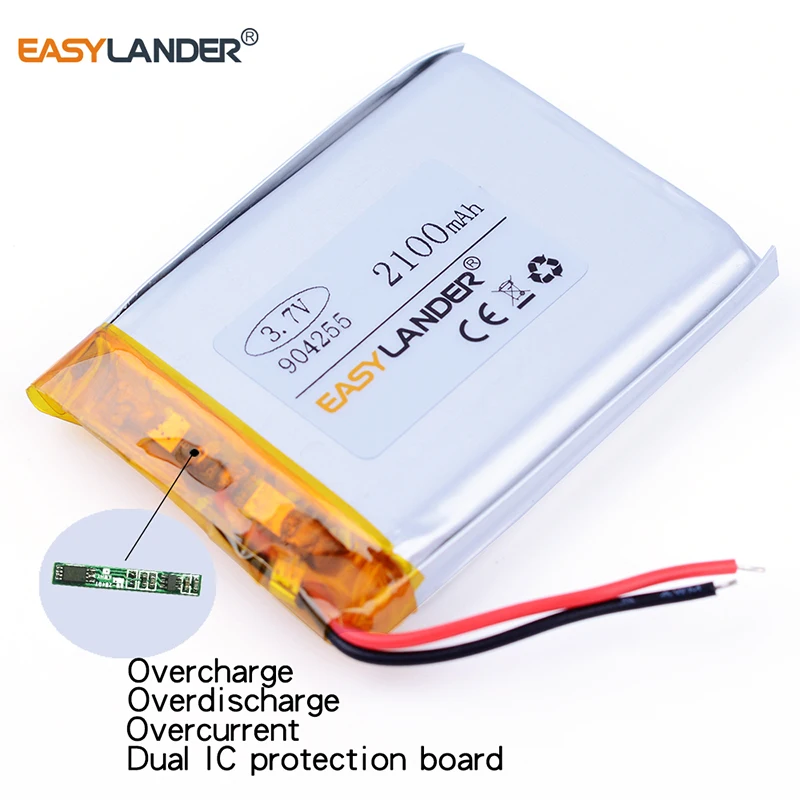904255 3.7V 2100mAh Rechargeable Li Polymer Li ion Battery For mp3 mp4